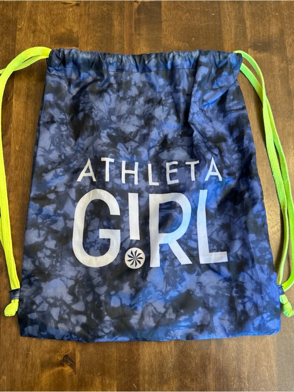 Athleta Girl Backpack Blue Tie Dye Neon Drawstring Bag Dance Cheer Poms Class